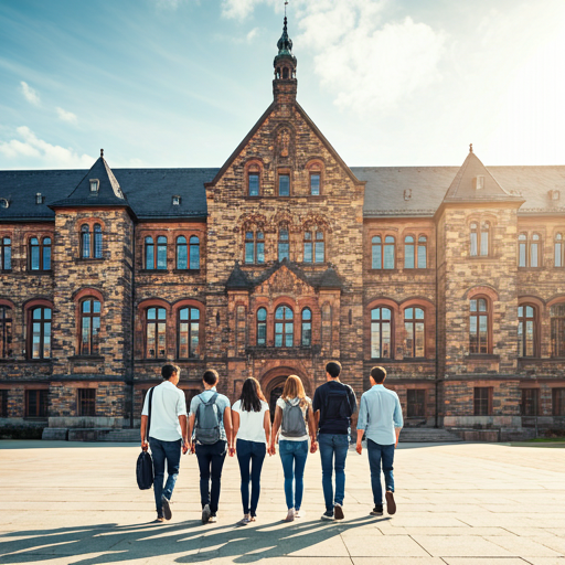Students collaborating in a modern German university setting